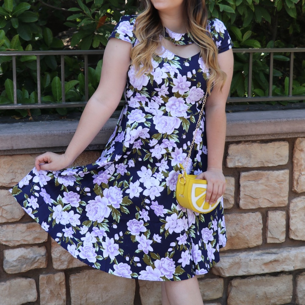 Purple Floral Flare Dress